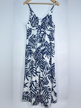 Rosemarie Italy Linen Blend Palm Print Maxi Dress Size Medium